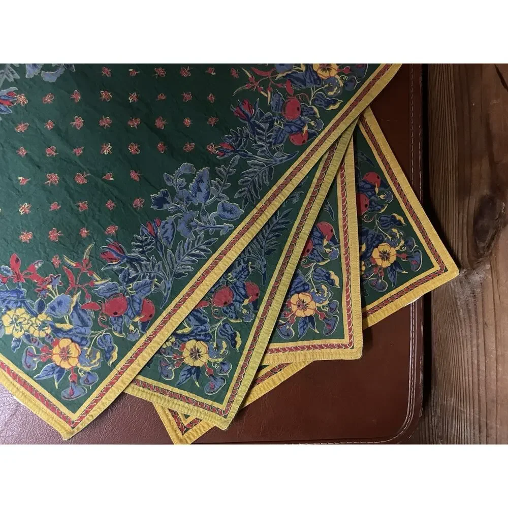 Vintage Williams Sonoma Provence Placemats Set of 4 Green Floral French Country